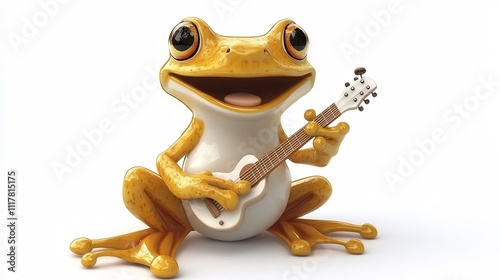 Adorable Cartoon Style Frog Playing Guitar in Nature Setting