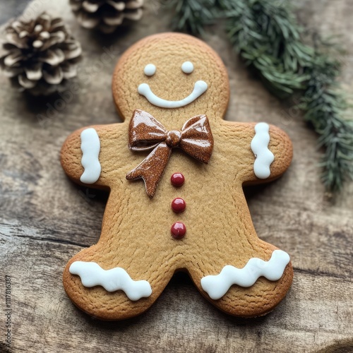 gingerbread man with a bow, cut out photo