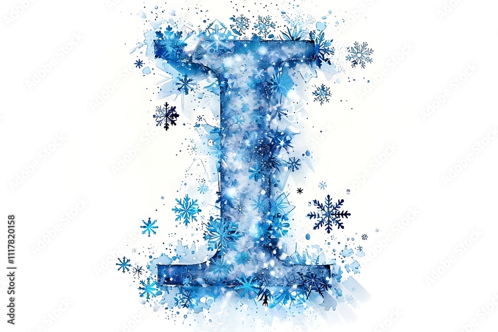 Obraz premium Ice letter I with snowflakes, winter design.