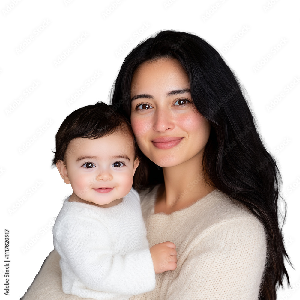 Mother Holding Baby Smiling Portrait with Transparent Background Mother Holding Baby Smiling Portrait with Transparent Background