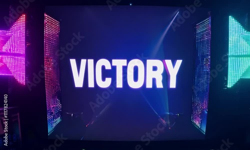 Celebratory gaming scene with the word 