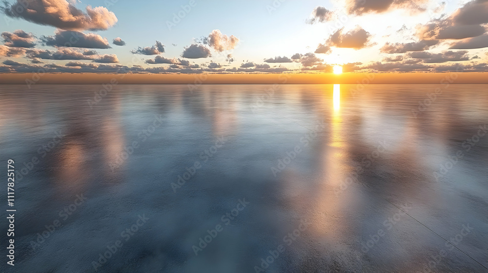 Fototapeta premium Peaceful Sunset Reflection on Calm Water 3D Illustration