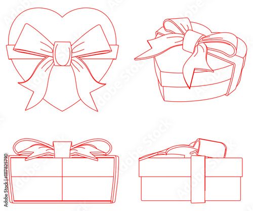 gift box love shape lineart