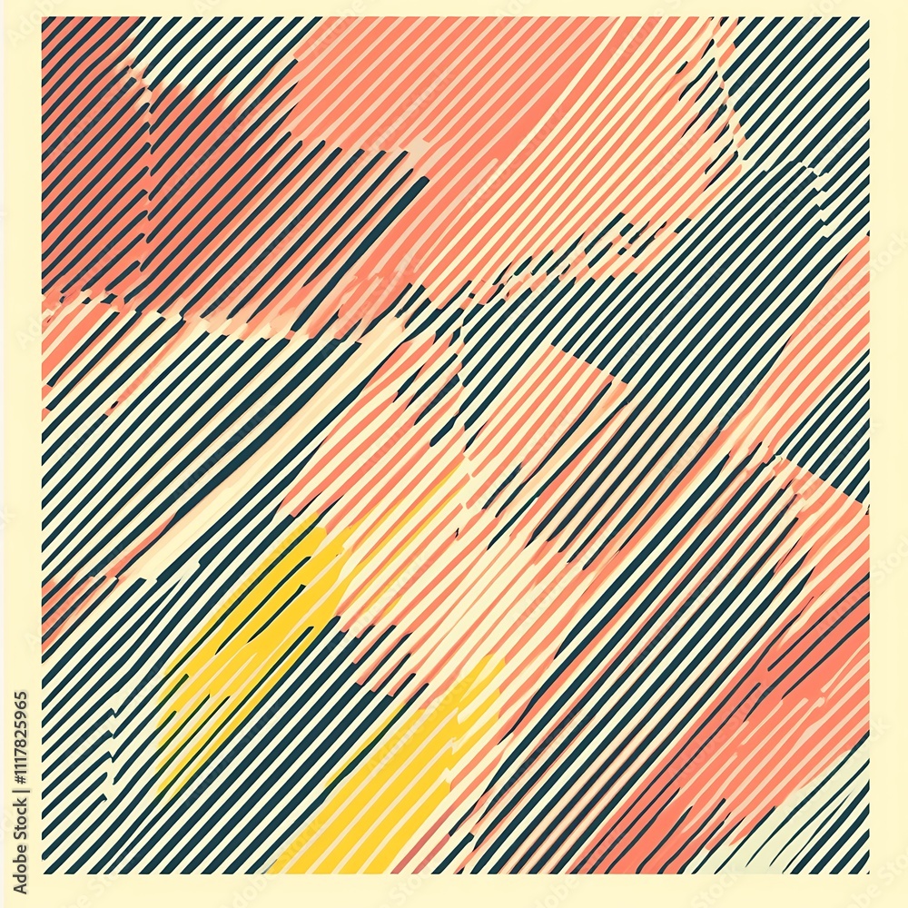 Abstract Diagonal Lines Pattern in Coral Yellow and Teal Abstract Diagonal Lines Pattern in Coral Yellow and Teal