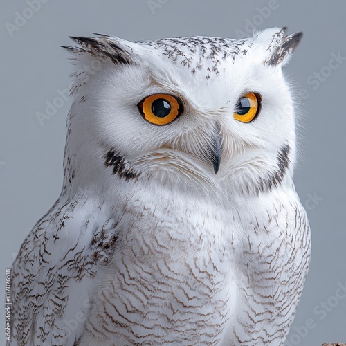 Stunning Close-Up Portrait of a Snowy Owl with Vibrant Orange Eyes - Wildlife Photography photo