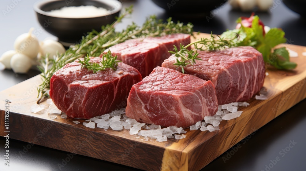 Slicing kobe beef medallions for gourmet presentation professional kitchen high-resolution detail emphasizing marble texture and lighting Slicing kobe beef medallions for gourmet presentation professional kitchen high-resolution detail emphasizing marble texture and lighting