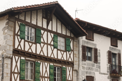 Basque style house in the village of Lesaka, Spain photo