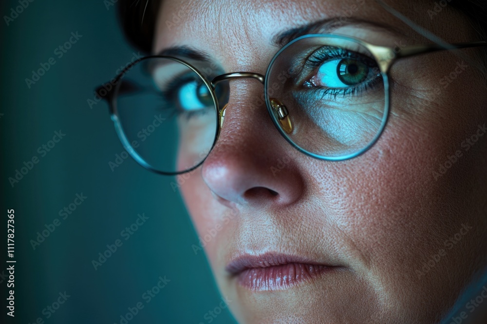 A close-up view of a woman wearing glasses A close-up view of a woman wearing glasses