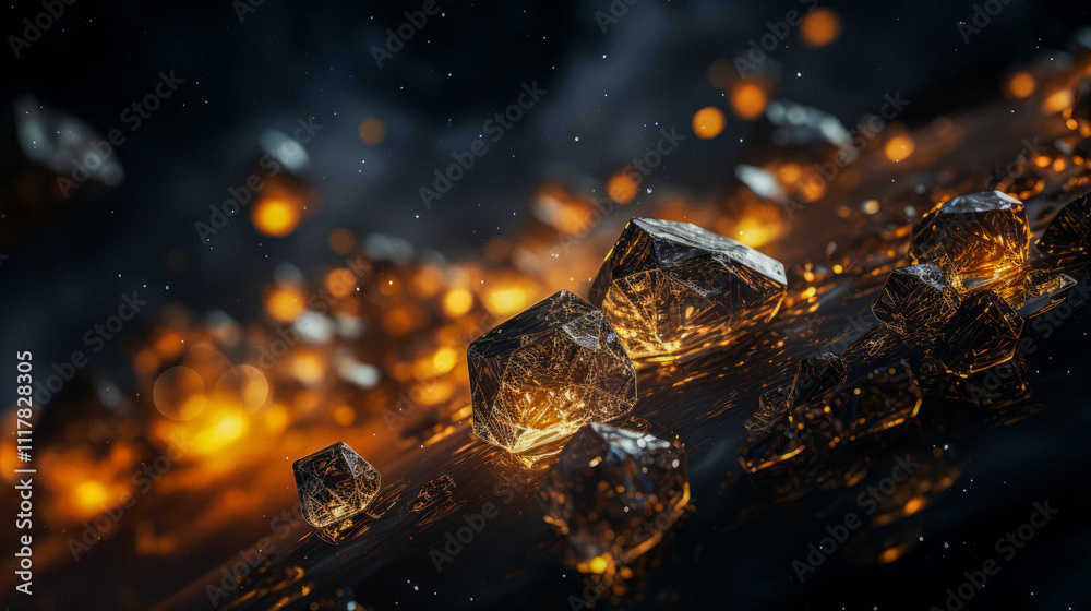 Naklejka premium Close-up space trash and crystal debris floating in the vacuum. Polluted environment. Created with image generation tools