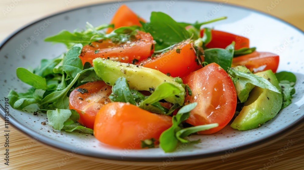 Fresh Colorful Salad with Avocado, Tomato, and Green Leaves Fresh Colorful Salad with Avocado, Tomato, and Green Leaves