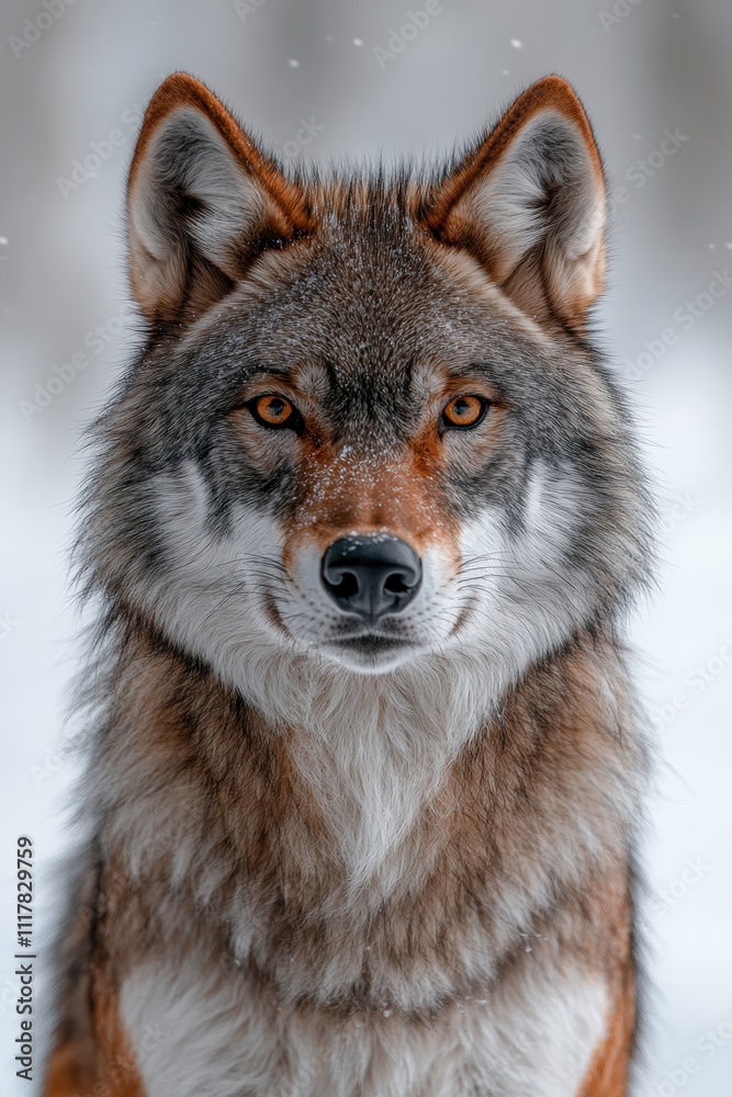 Majestic Gray Wolf Portrait in Snowy Winter Wilderness Intense Eyes and Luxurious Fur Majestic Gray Wolf Portrait in Snowy Winter Wilderness Intense Eyes and Luxurious Fur