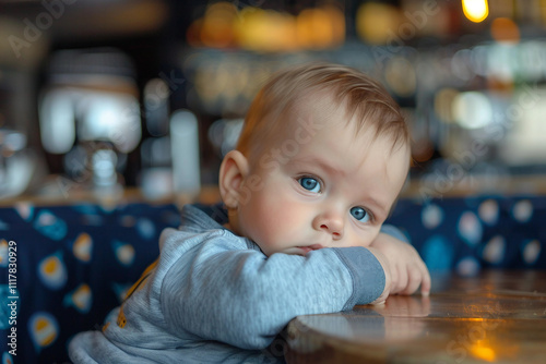 Small baby at bar pub table generative ai design