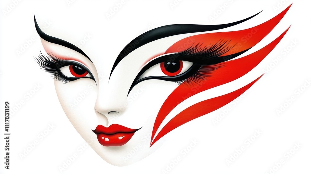 Traditional Chinese Art Face with Bold Red and Black Design Elements Traditional Chinese Art Face with Bold Red and Black Design Elements