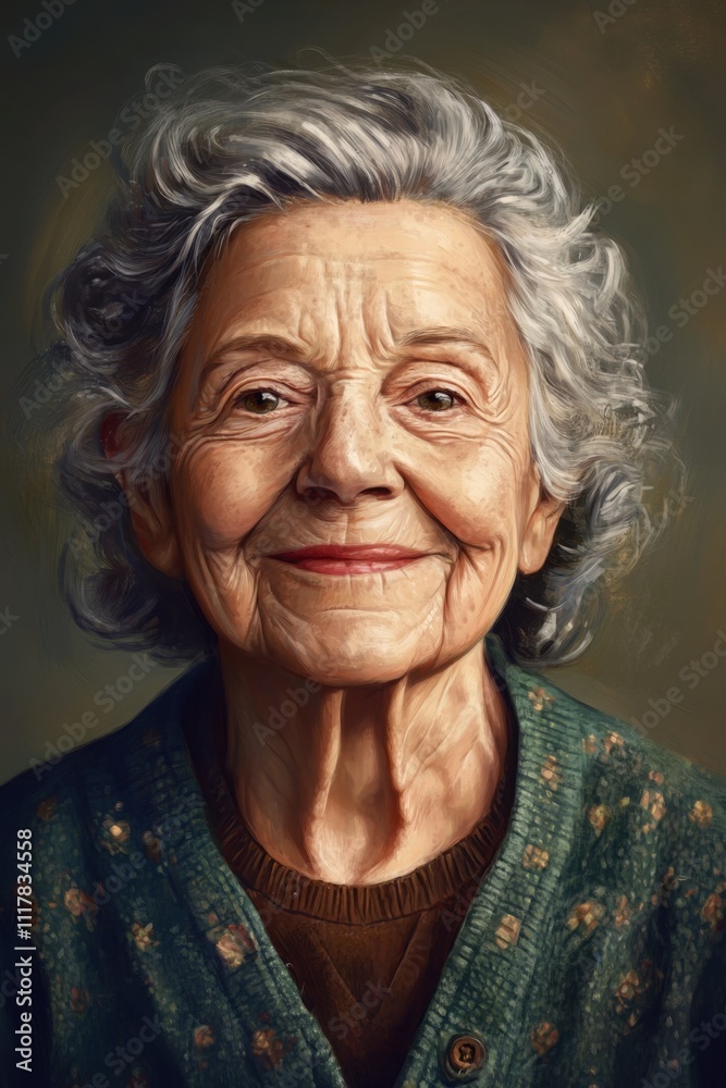 Elderly Smiling Woman with Floral Scarf Portrait Elderly Smiling Woman with Floral Scarf Portrait