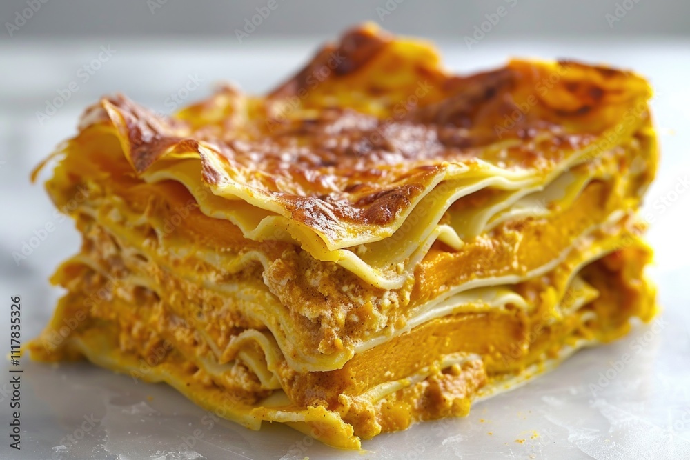 A stack of lasagna sitting on a table, ready to be served A stack of lasagna sitting on a table, ready to be served