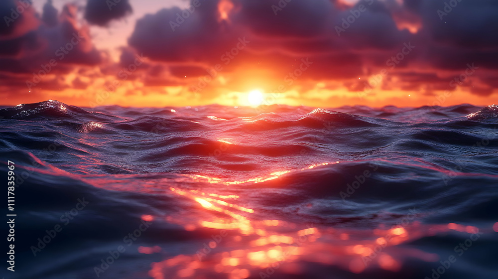 Ocean Sunset Waves 3D Render Ocean Sunset Waves 3D Render