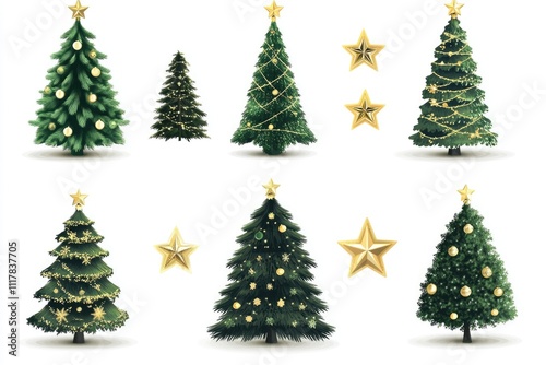 Wallpaper Mural Decorated Christmas trees with shiny gold stars Torontodigital.ca