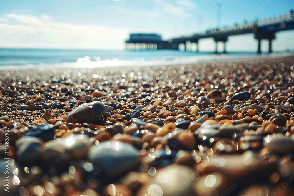 Fototapeta premium Sunset light and sea beach landscape generative AI