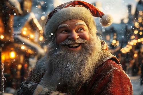 Jolly Santa Claus Laughing Heartily Surrounded by Christmas Decor photo