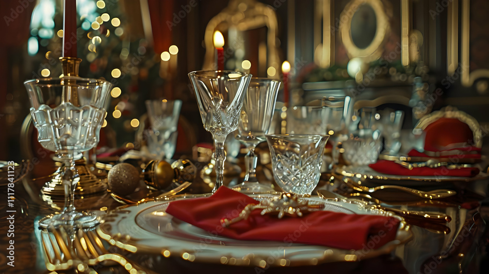Elegant Christmas Table Setting Illustration Elegant Christmas Table Setting Illustration