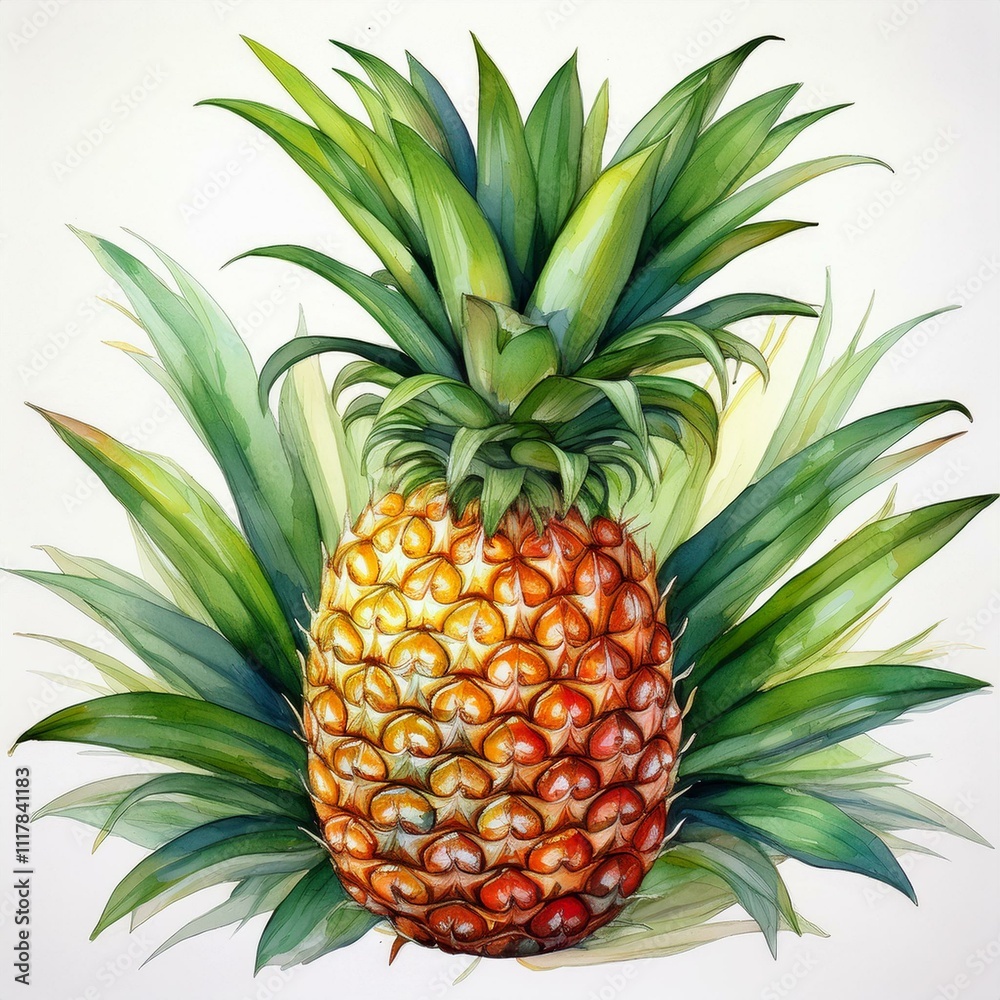 An incredibly vibrant watercolor illustration of a delightful pineapple, perfect for food blogs and organic packaging An incredibly vibrant watercolor illustration of a delightful pineapple, perfect for food blogs and organic packaging