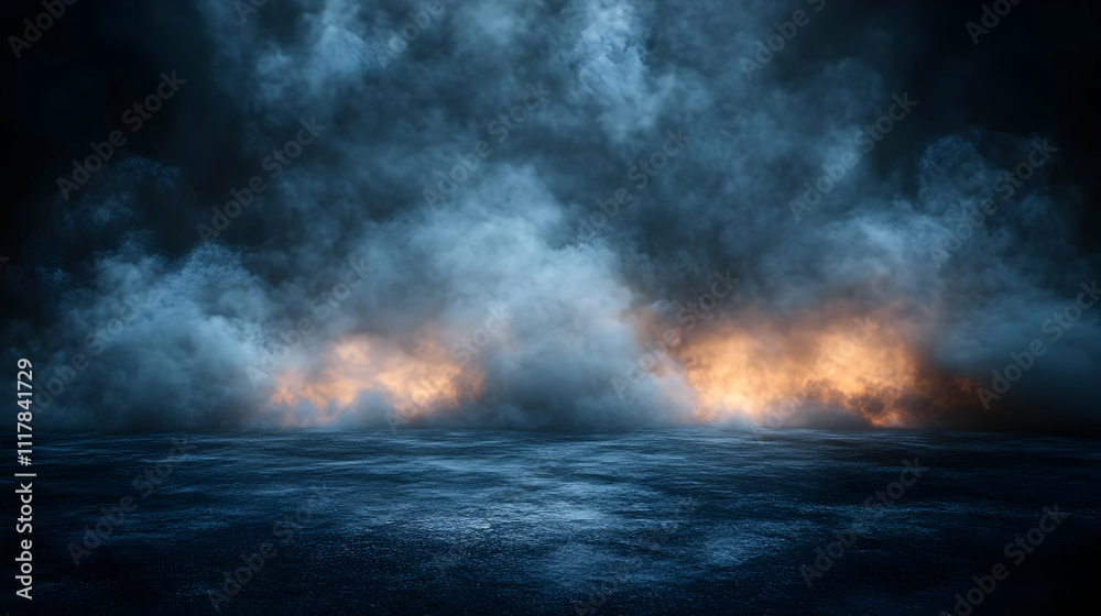 Dark Foggy Background with Orange Glow Illustration Dark Foggy Background with Orange Glow Illustration