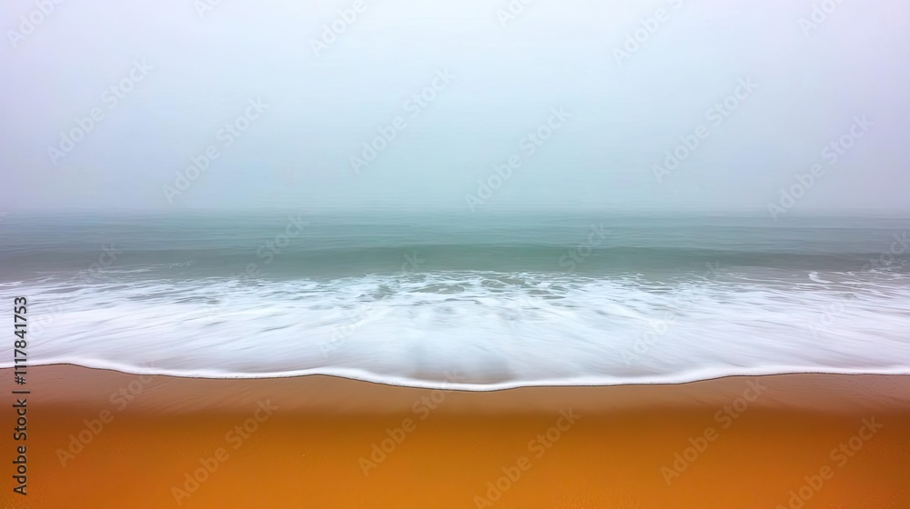A serene beach scene with gentle waves and a misty atmosphere, perfect for evoking calm and relaxation. A serene beach scene with gentle waves and a misty atmosphere, perfect for evoking calm and relaxation.