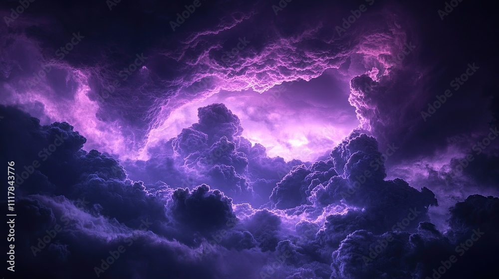 Dramatic purple and dark cloudscape, glowing from within. Dramatic purple and dark cloudscape, glowing from within.