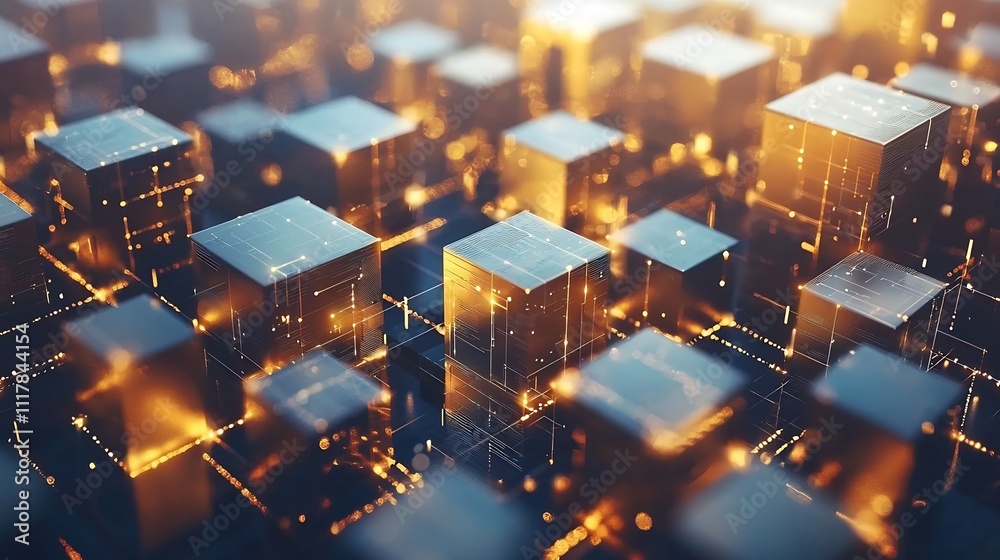 Futuristic Blockchain Data Storage Secured by Quantum Technology on Bright Minimalist Backdrop