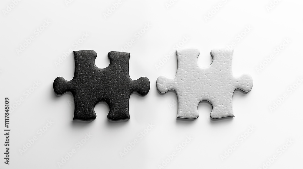 Fototapeta premium Opposite day concept using white and black puzzle pieces on a white background.
