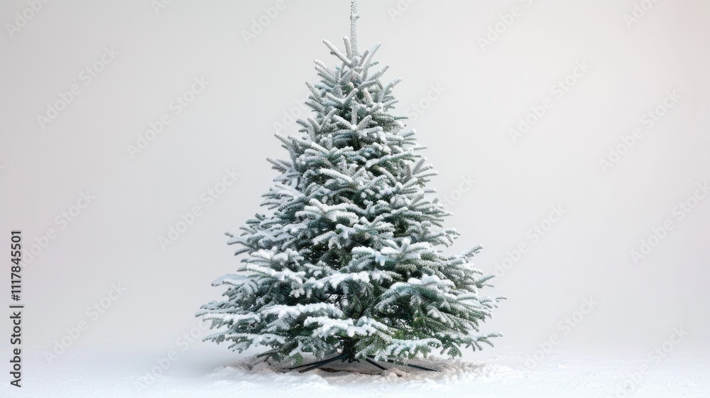 A Christmas tree covered in snow on a snowy day A Christmas tree covered in snow on a snowy day