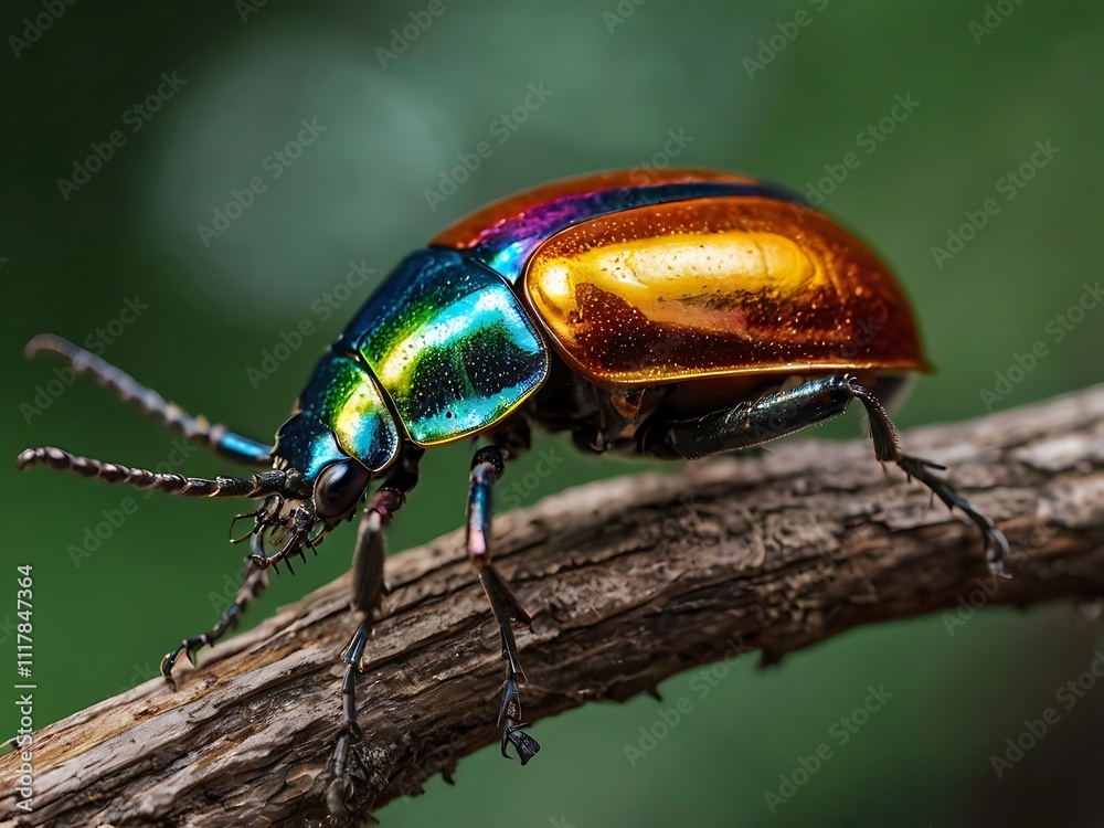 Fototapeta premium Vibrant Jewel Beetle Crawling on a Branch