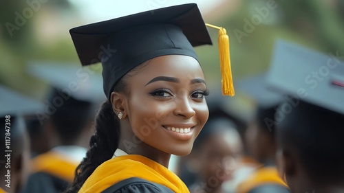 Mujer de Nigeria recién graduada en la Universidad