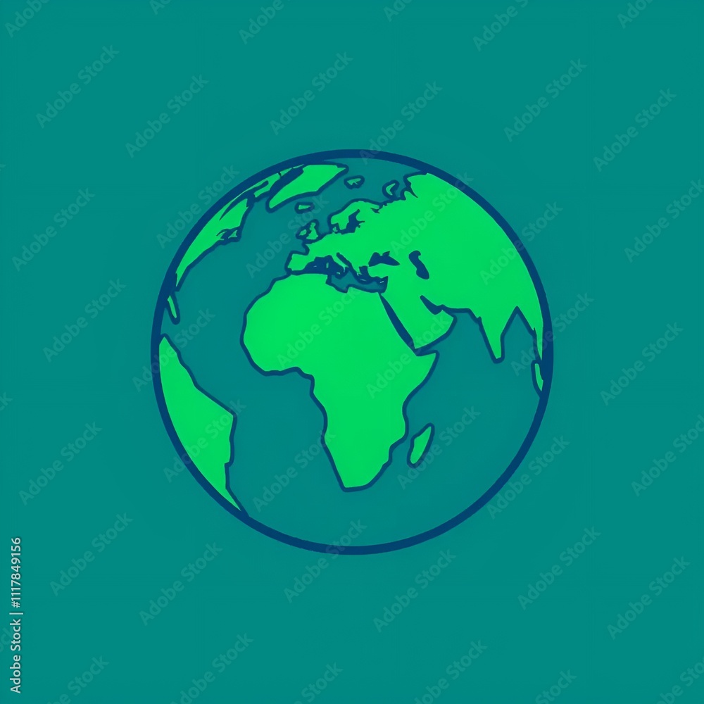 Minimalistic Earth globe illustration, green continents, simple design, teal background Minimalistic Earth globe illustration, green continents, simple design, teal background