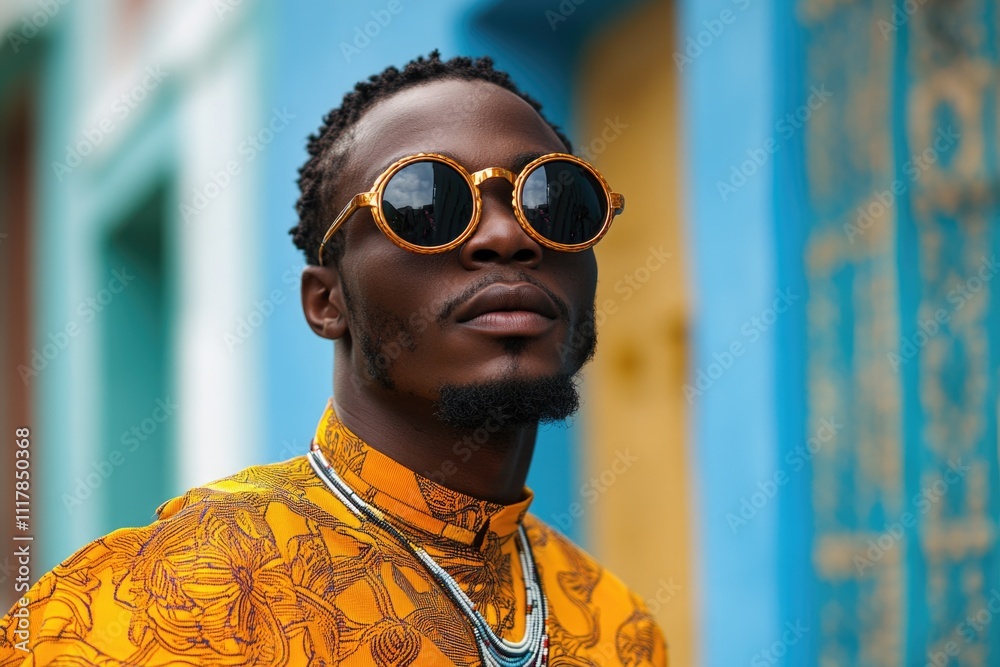 A person wearing sunglasses and a bright yellow shirt, casual outfit for everyday use A person wearing sunglasses and a bright yellow shirt, casual outfit for everyday use