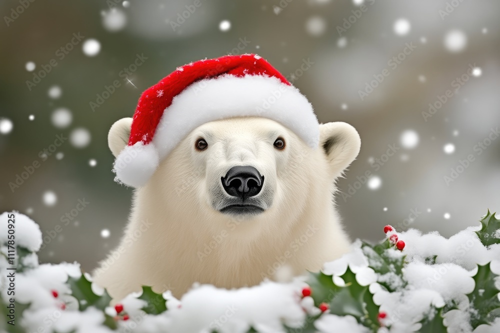 Snowy Landscape with Polar Bear in Hat Snowy Landscape with Polar Bear in Hat
