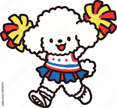 Adorable Cheerful Poodle in Cheerleading Outfit with Pom-Poms