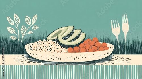 Illustrated Healthy Salad Bowl with Vegetables on Artistic Background