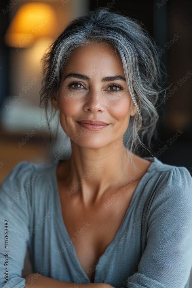 gentle smile and kind eyes of a mature woman, showcasing the beauty of aging. gentle smile and kind eyes of a mature woman, showcasing the beauty of aging.