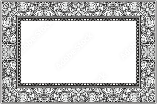 Decorative ornate black and white retro design blank frame