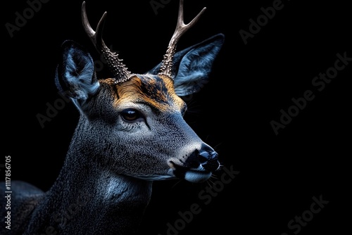 A close-up shot of a deer with its impressive antlers, great for wildlife or nature-themed projects photo