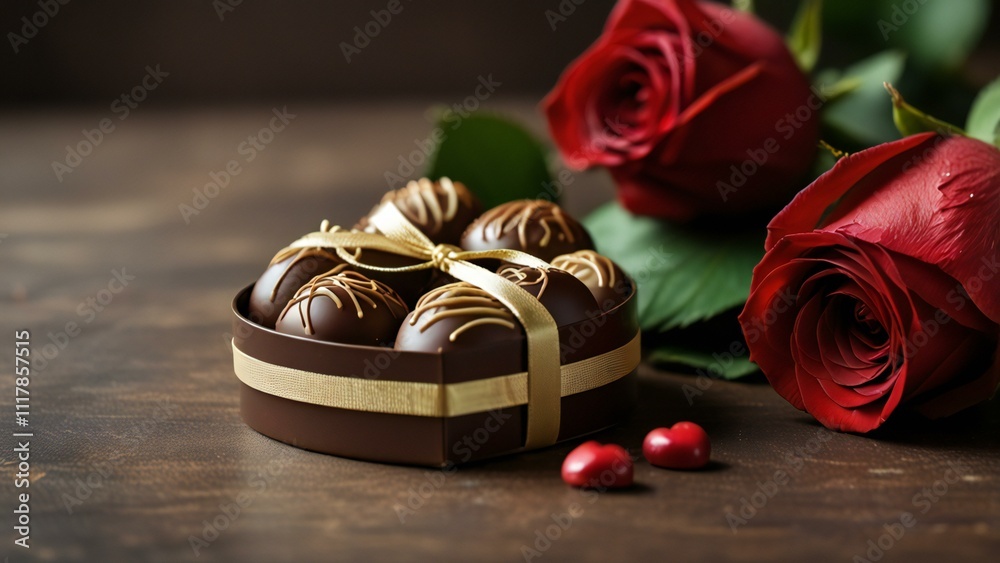 chocolate candies and red rose chocolate candies and red rose