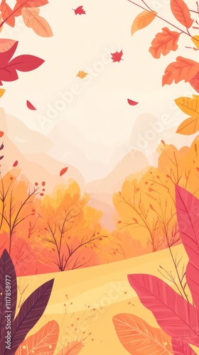Autumnal Whispers: A captivating artistic illustration that paints a tranquil landscape of the autumn season. Featuring warm colors.