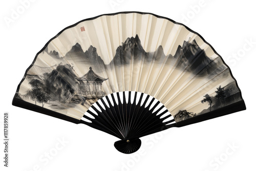 A series of Chinese folding fan icons, showcasing beautiful mountain imagery for design use. photo