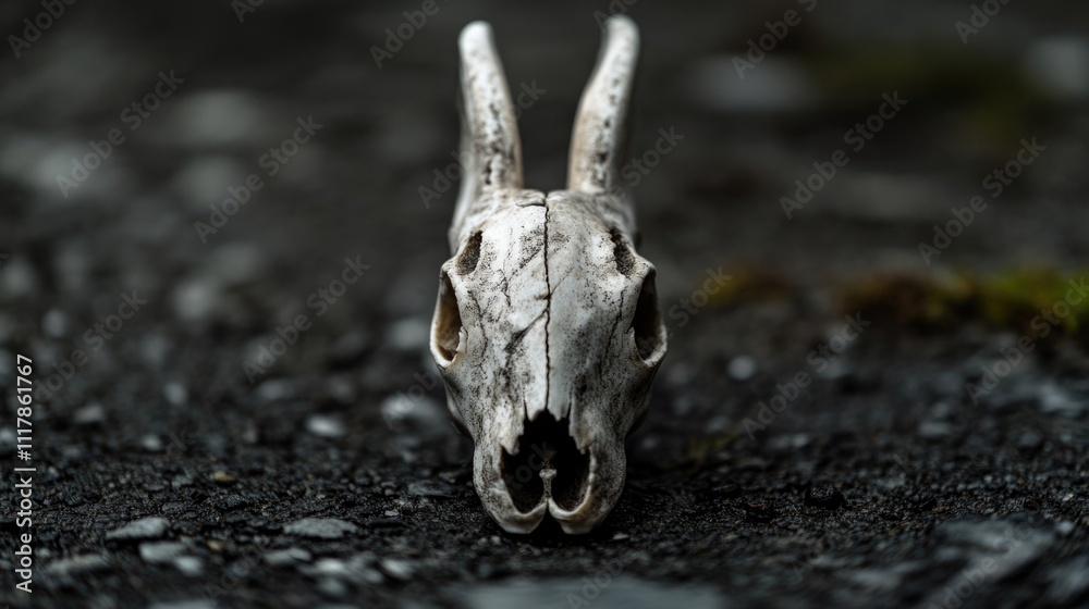 Close-up of a goat's skull on the ground, great for wildlife or nature photography Close-up of a goat's skull on the ground, great for wildlife or nature photography