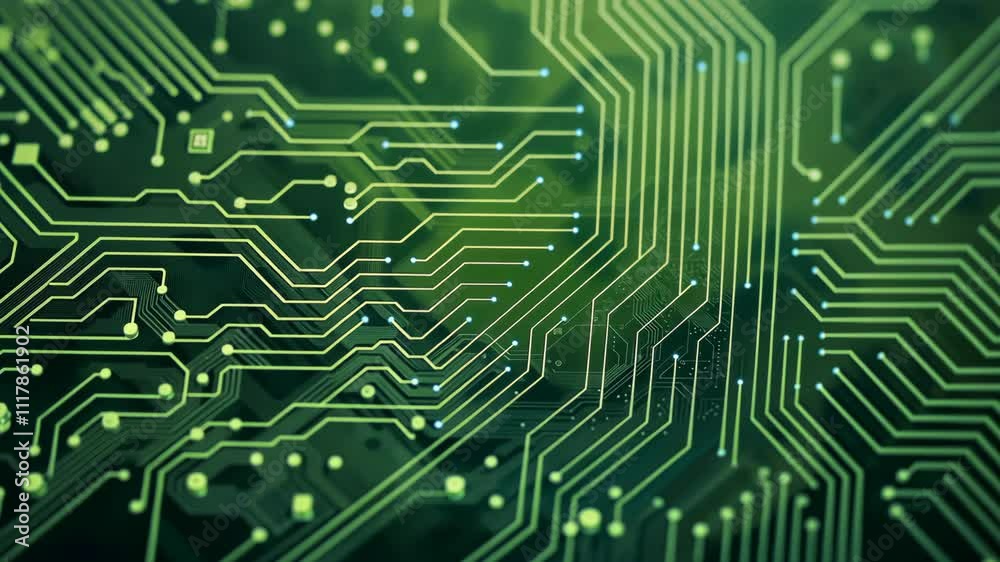 Abstract Green Circuit Board with Complex Lines and Connections Forming Digital Technology Background Abstract Green Circuit Board with Complex Lines and Connections Forming Digital Technology Background