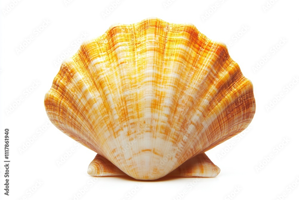 A close-up view of a shell on a white surface, ideal for using as a design element or background A close-up view of a shell on a white surface, ideal for using as a design element or background