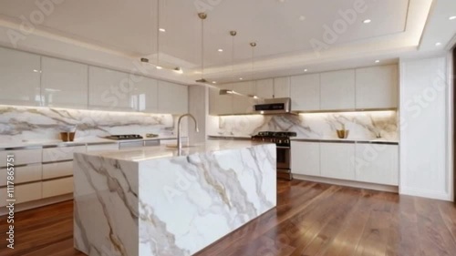 modern kitchen interiorwith white marble  photo