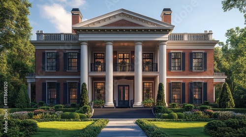 Majestic Georgian Mansion Luxury Brick Home Exterior with Formal Gardens and Columns