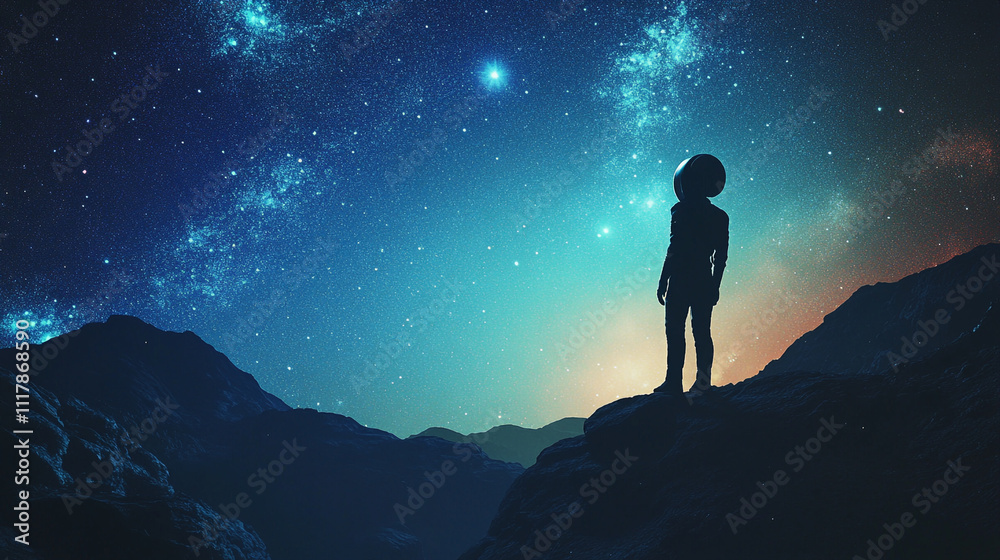 Exploration of distant galaxies in a surreal cosmic landscape at night Exploration of distant galaxies in a surreal cosmic landscape at night